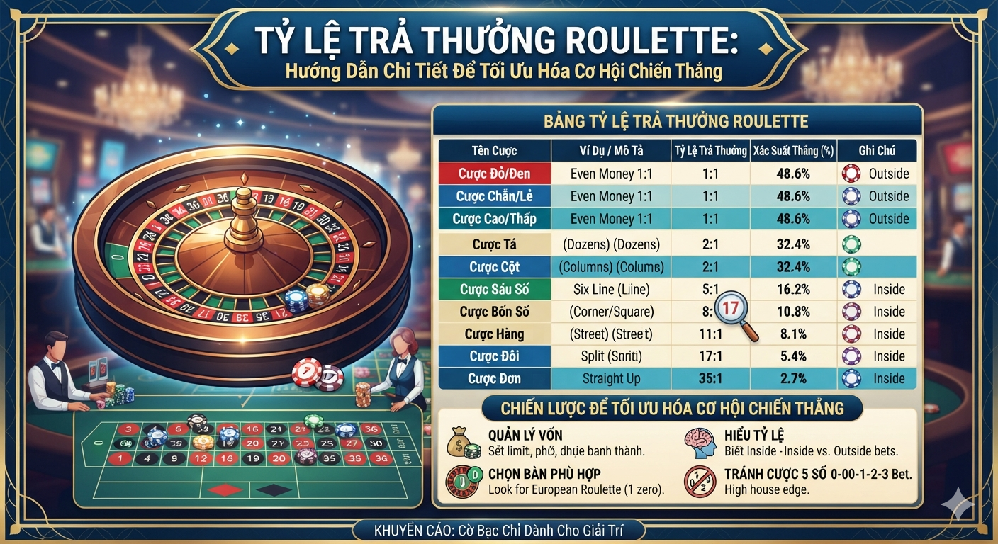 tỷ lệ trả thưởng roulette